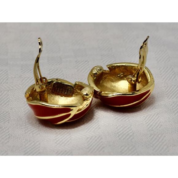 Vintage Donald Stannard Knot Red & Gold Enamel Statement Clip Earrings RARE!!! - Picture 3 of 6